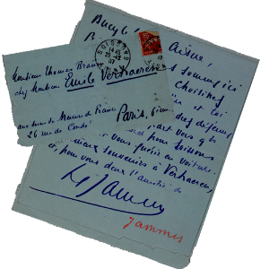 Pli de Francis Jammes à Thmas Braun, Ms605, Bibliothèque Patrimoniale de Pau