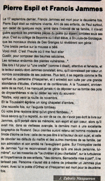 Discours pronincé par L’abbé Zabalo lors des obsèques, à Hasparren, le 19 septembre 1938