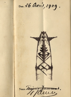 Signature de Jammes, extrait de Ghost of my friends, livret tenu par J. Labbé / Bibliothèque Patrimoniale de Pau, cote 89040R