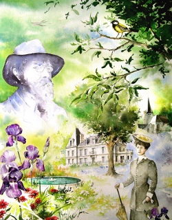 Les Égrets, aquarelle réalisée par Claude Dupin en 1997. (90ème anniversaire du mariage) / Association Francis Jammes Orthez