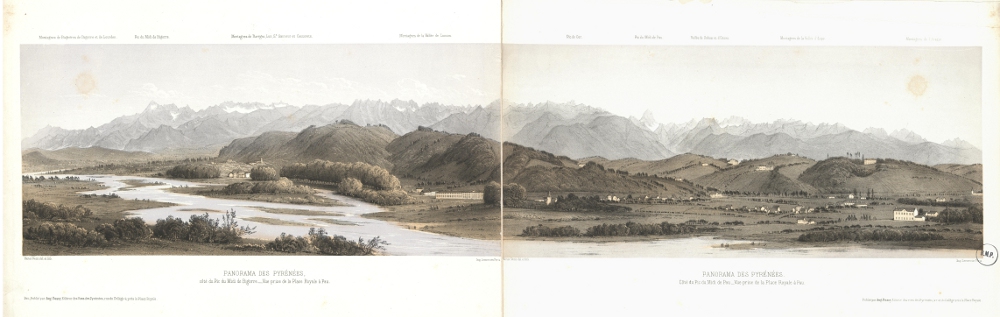 Panorama des Pyrénées, vue prise de la Place Royale à Pau, lithographie par Gorse / Ouvrir l'image dans Pireneas Panorama des Pyrénées, vue prise de la Place Royale à Pau, lithographie par Gorse / Ouvrir l'image dans Pireneas