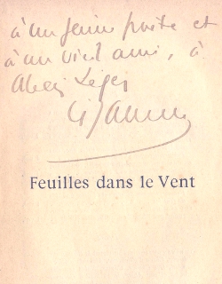 Dédicace pour Feuilles dans le Vent. / Source : Fondation Saint-John Perse Dédicace pour Feuilles dans le Vent. / Source : Fondation Saint-John Perse