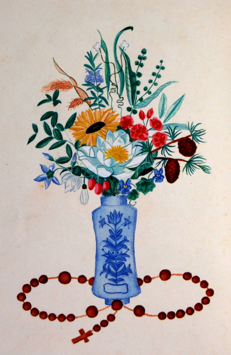 Frontispice par Marie de Castries, La Pharmacie du Bon Samaritain, Bibliothèque Patrimoniale Pau, cote 156637R